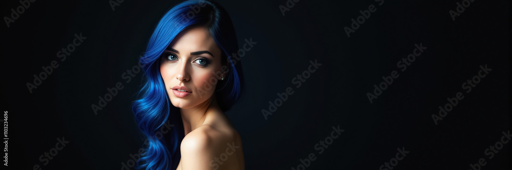 Fototapeta premium A portrait of a woman with blue hair