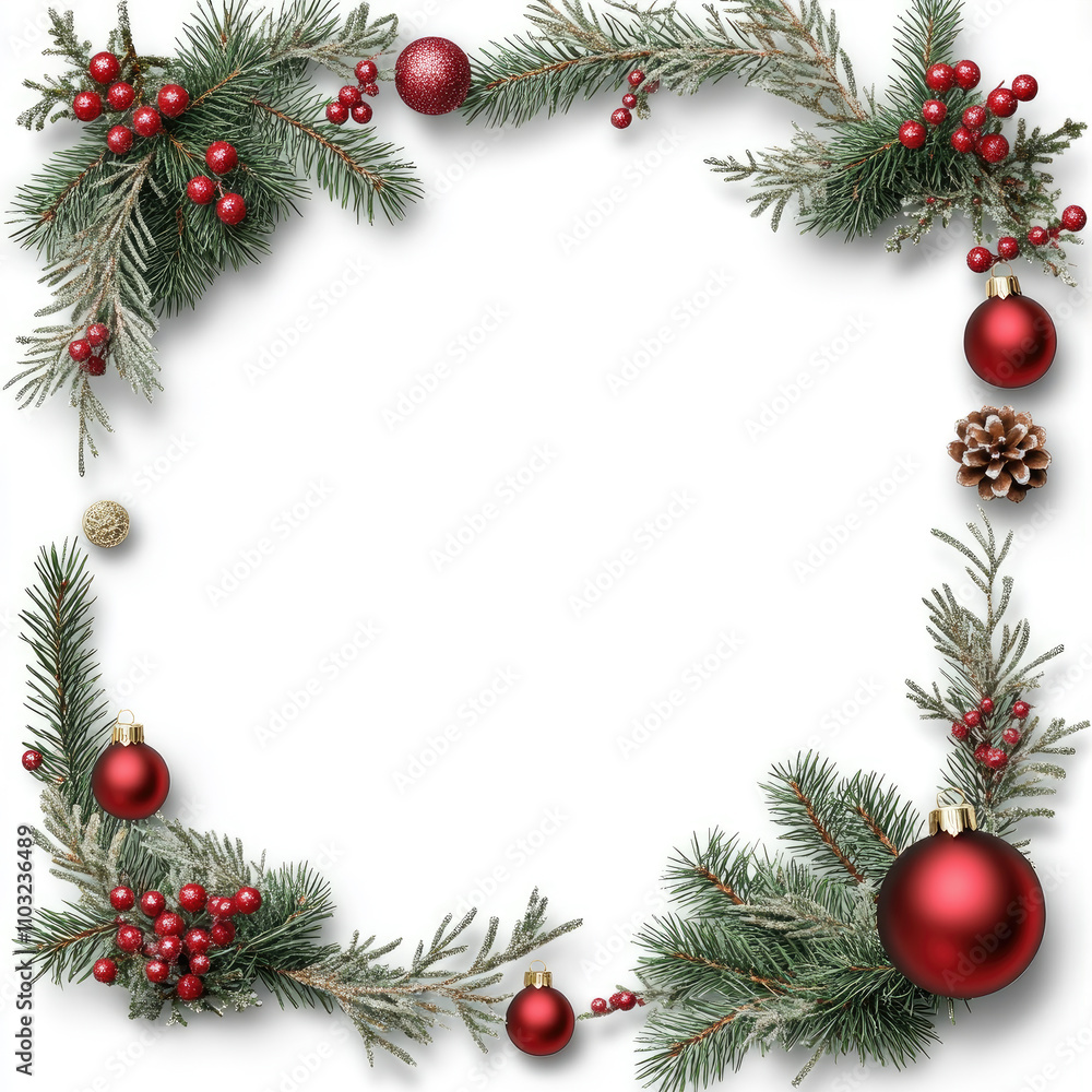 christmas frame with fir branches and balls christmas frame with fir branches and balls