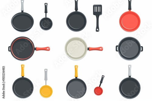 Frying pan icon, empty nonstick cookware sign, non stick symbol skillet, saucepan emblem, pan isolated photo