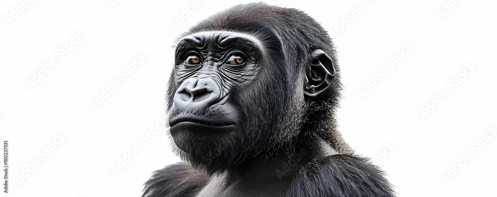 Gorilla Portrait, A Majestic Primate Gazing Pensively, Wildlife Photography Exhibiting Powerful Details Gorilla Portrait, A Majestic Primate Gazing Pensively, Wildlife Photography Exhibiting Powerful Details