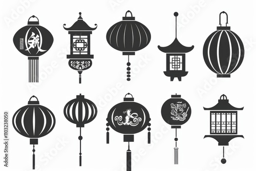 Asian lamp icon, chinese lantern isolated, traditional oriental lantern, light symbol, graffiti spray carnival flashlight