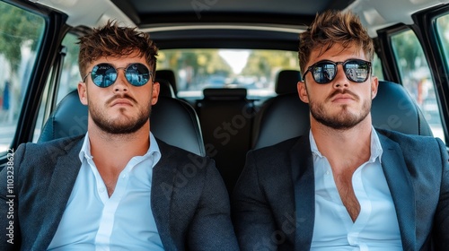 businessman sitting in limousine back seat of car