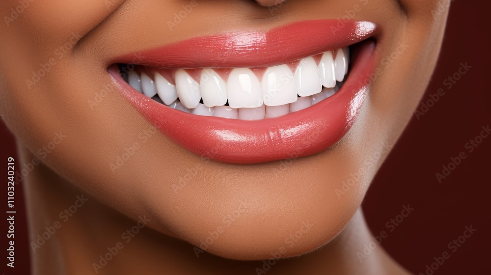 Vibrant smile featuring immaculate white teeth highlighted against a blurred teal background Vibrant smile featuring immaculate white teeth highlighted against a blurred teal background