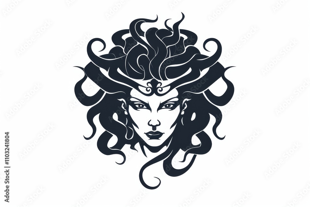Ancient greek Gorgon Medusa, snake hair woman head logo symbol isolated on white background Ancient greek Gorgon Medusa, snake hair woman head logo symbol isolated on white background