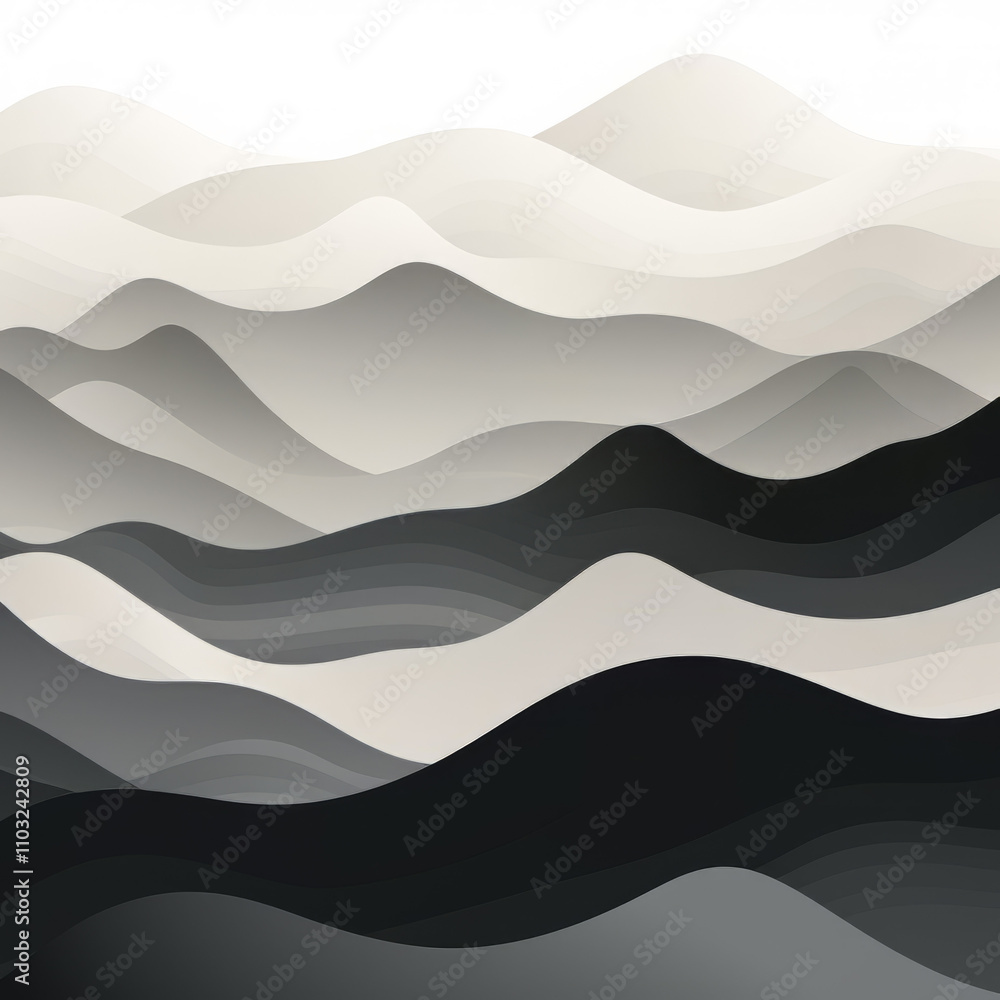 Black and White Grey Monochrome Abstract Hills and Mountains Black and White Grey Monochrome Abstract Hills and Mountains