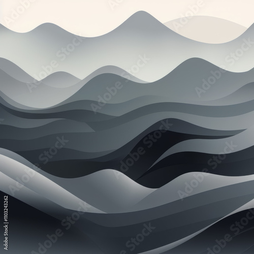 Black and White Grey Monochrome Abstract Hills and Mountains