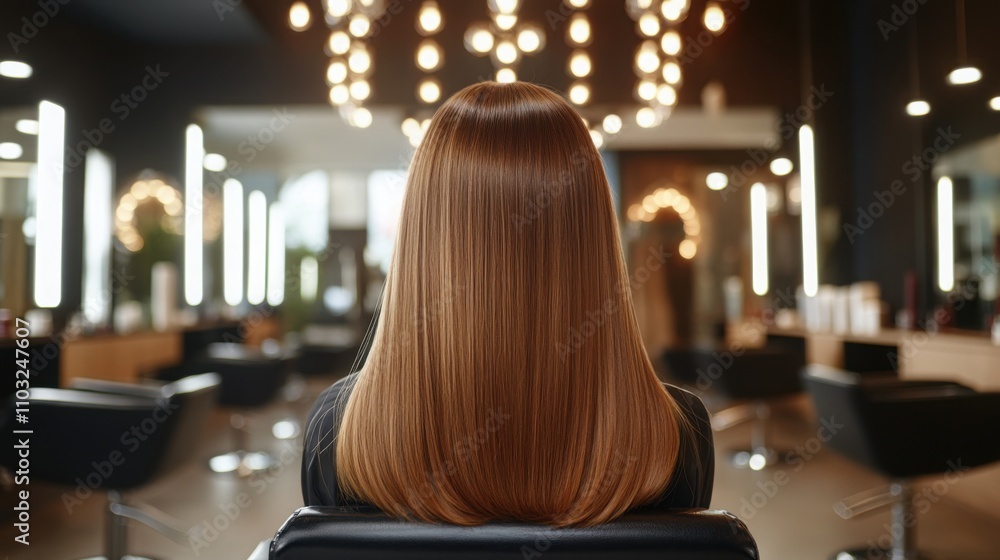 Long, shiny straight hair flows down the back of the head, captured against a stylish backdrop with soft lighting. The scene evokes elegance and grace. Long, shiny straight hair flows down the back of the head, captured against a stylish backdrop with soft lighting. The scene evokes elegance and grace.