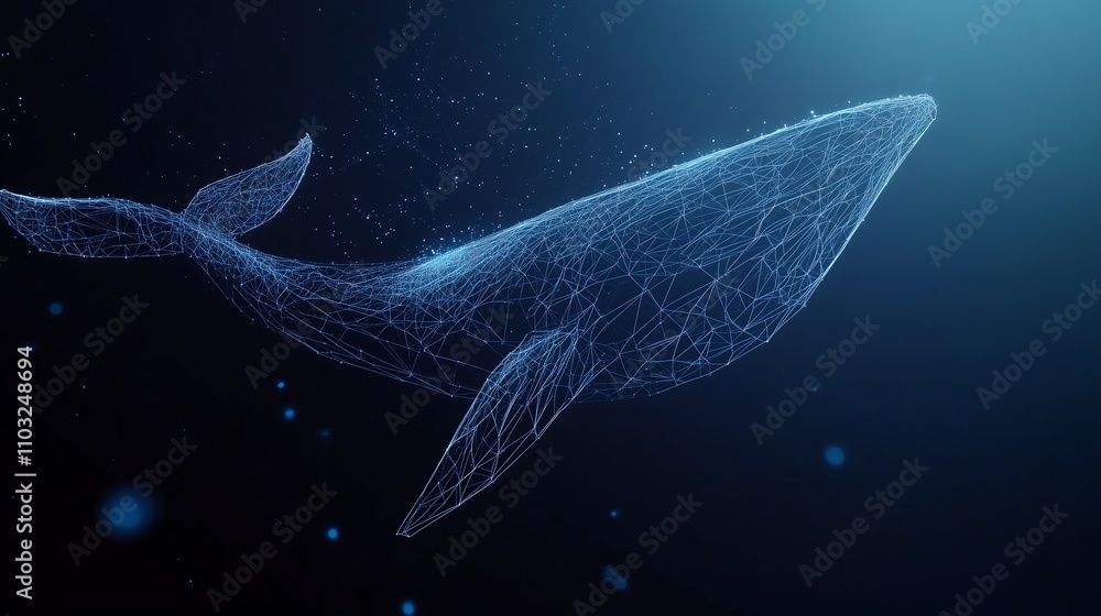 Abstract Blue Whale Art with Dark Blue Background Highlighting Low Poly ...