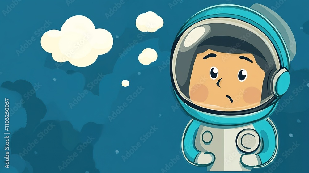 A cartoon-style illustration of an astronaut’s face with a helmet, featuring a thought bubble above, symbolizing an imaginative or daydreaming moment. The whimsical design captures the playful nature A cartoon-style illustration of an astronaut’s face with a helmet, featuring a thought bubble above, symbolizing an imaginative or daydreaming moment. The whimsical design captures the playful nature