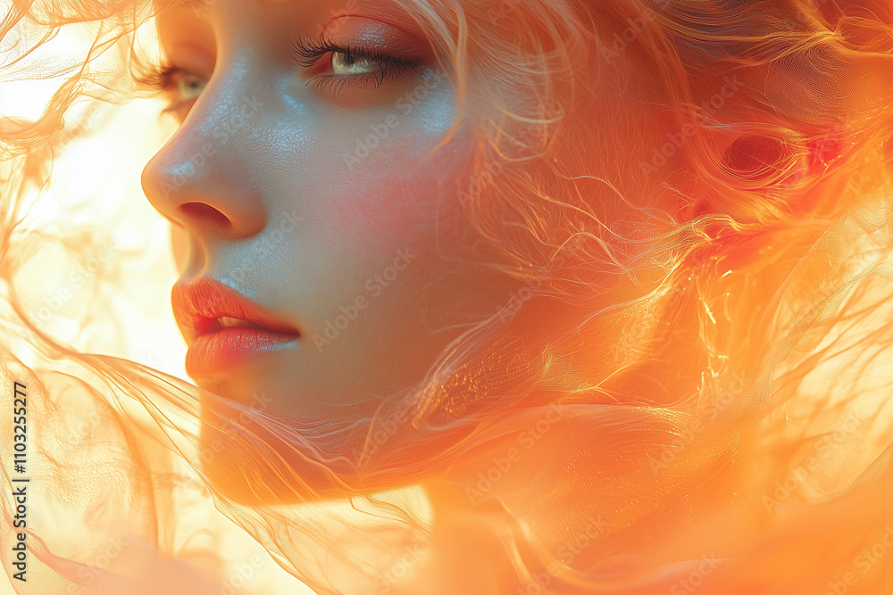 Fiery Portrait of a Woman with Ethereal Glow Fiery Portrait of a Woman with Ethereal Glow