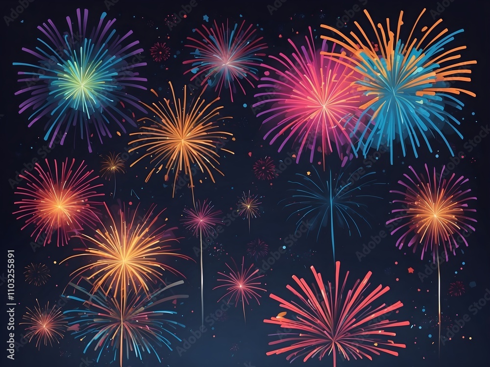 Naklejka premium abstract fireworks background and space for text. Fireworks at Night 