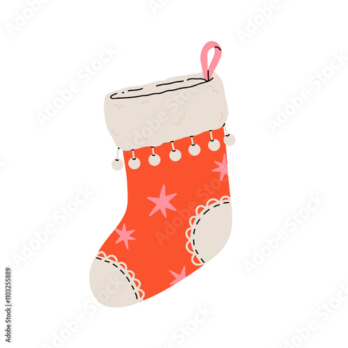 Christmas stockings vector set isolated from background. Various traditional colorful and ornate holiday stockings or socks collection. Cartoon New Year design illustrations.