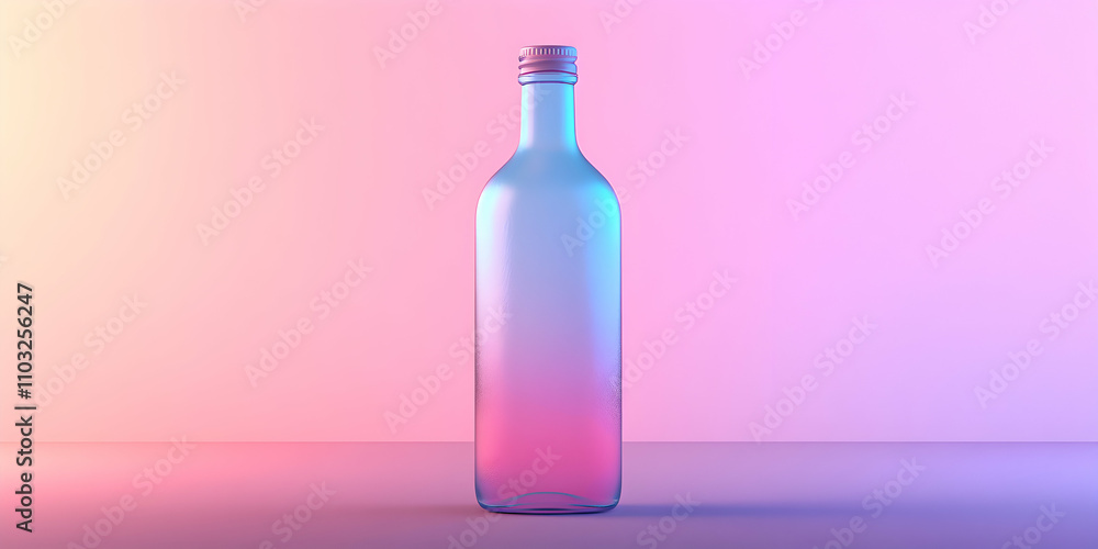 Glass Bottle on Gradient Background, A Vibrant, Colorful Studio Still Life, Featuring a Simple, Elegant Design, Captivating Hues of Pink and Blue, against a Smooth, Pastel backdrop Glass Bottle on Gradient Background, A Vibrant, Colorful Studio Still Life, Featuring a Simple, Elegant Design, Captivating Hues of Pink and Blue, against a Smooth, Pastel backdrop