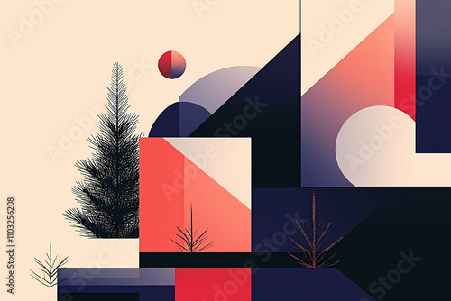 Christmas abstract design, illustrated with geometric shapes and soft gradients