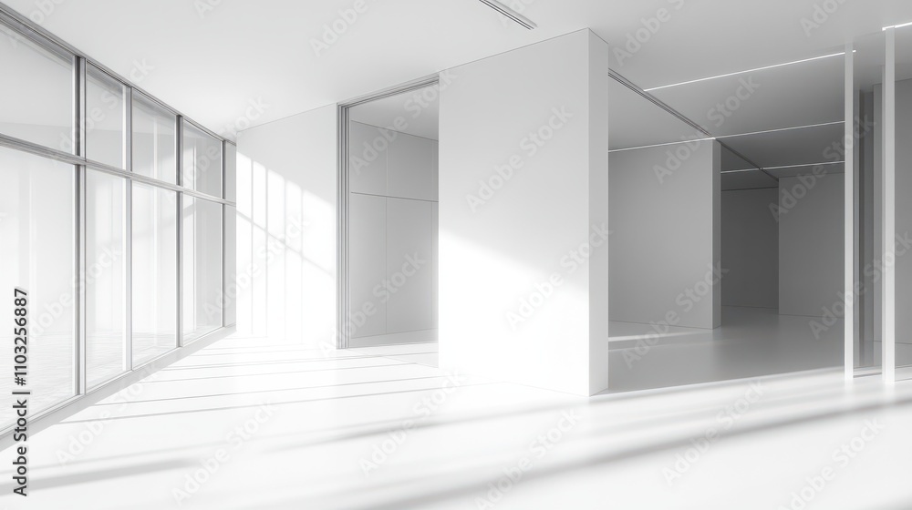 White open space office corner with mock up wall White open space office corner with mock up wall