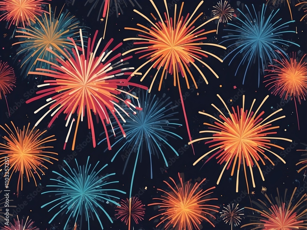 Naklejka premium abstract fireworks background and space for text. Fireworks at Night 