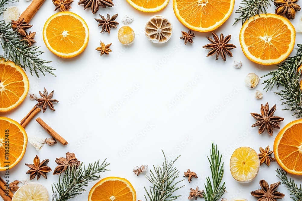 Citrus and spices frame with copy space for festive design Citrus and spices frame with copy space for festive design