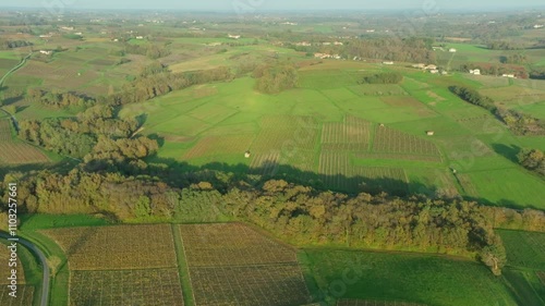 Autumn landscape around Bordeaux vineyards, Bordeaux Vineyard at sunset in autumn, Entre deux mers, Sainte-Croix-du-Mont, Gironde. High quality video