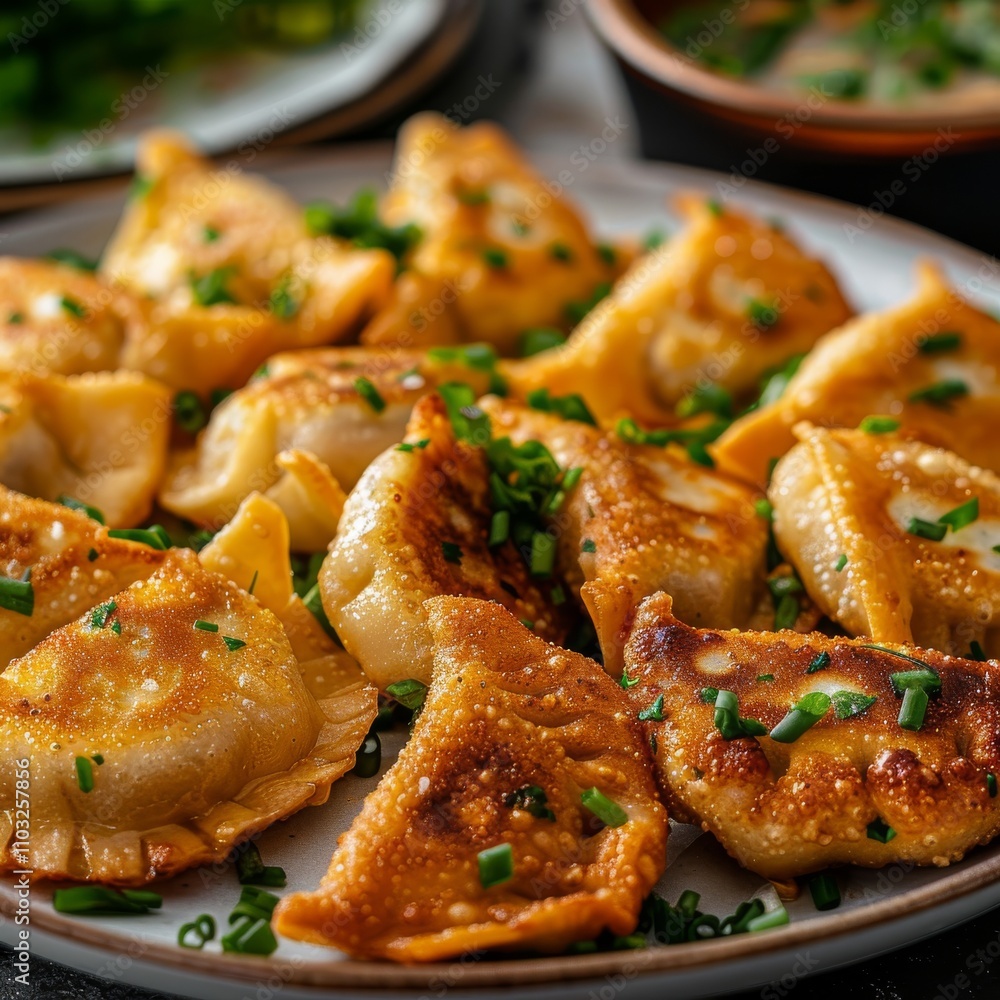 Fried Dumplings with Minced Meat also known as Gyoza, Dim Sum, Jiaozi, Momo, Tortellini, Pierogi Fried Dumplings with Minced Meat also known as Gyoza, Dim Sum, Jiaozi, Momo, Tortellini, Pierogi