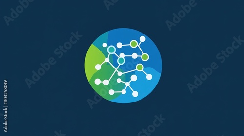 Modern and minimalist circular token logo using bright blue and green colors to symbolize health and innovation, incorporating biomarker elements like biochemical molecular structures photo