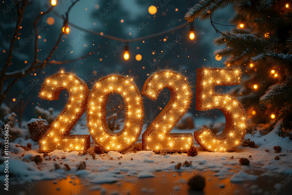New Year 2025 background. Number of the coming year in Christmas decoration New Year 2025 background. Number of the coming year in Christmas decoration