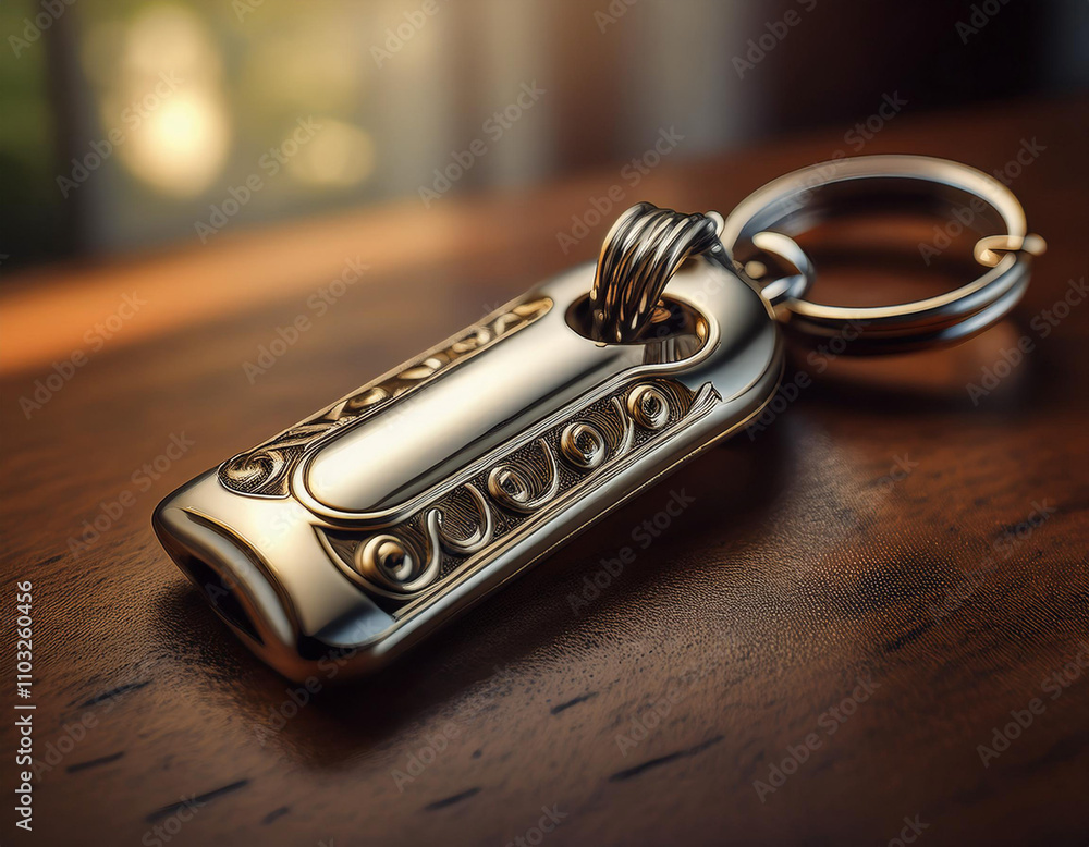 Close-Up Illustration of a Metal Keychain Close-Up Illustration of a Metal Keychain