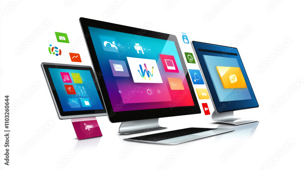 Web development, coding and programming responsive layout internet site or app of devices. Creation digital Software mobile, desktop platforms. Computer code on laptop, tablet, phone. Concept banner. Web development, coding and programming responsive layout internet site or app of devices. Creation digital Software mobile, desktop platforms. Computer code on laptop, tablet, phone. Concept banner.