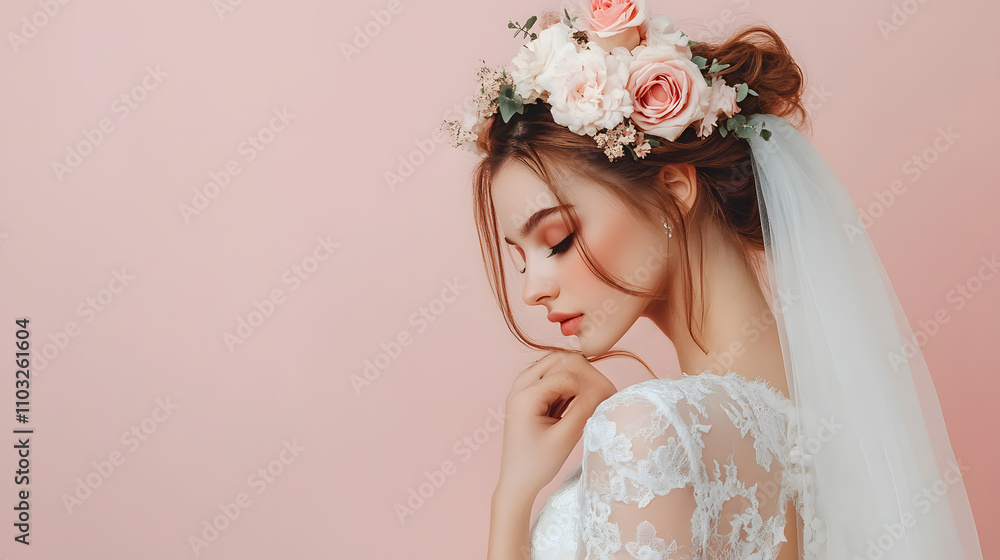 Naklejka premium Wedding photos with a clean background for free space for text. For use with advertising banners for weddings or Valentine's Day.