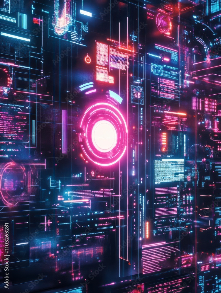 Abstract human resources interface on creative glowing programming backdrop. Software and hr concept. 3D Rendering Abstract human resources interface on creative glowing programming backdrop. Software and hr concept. 3D Rendering