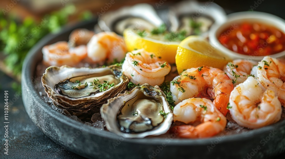 Gourmet seafood platter with lobster, shrimp, oysters, and crab, perfect for seafood lovers Gourmet seafood platter with lobster, shrimp, oysters, and crab, perfect for seafood lovers