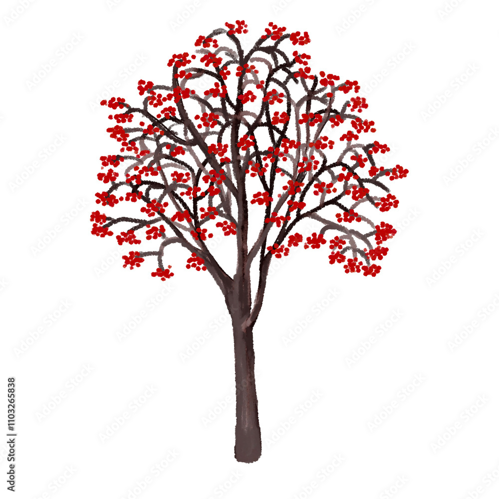 Obraz premium ナナカマドの赤い実がなっているイラスト