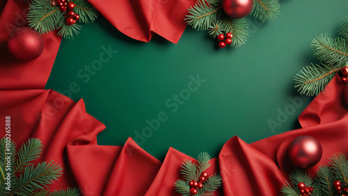 Christmas pine branches adorned with festive red and green decor photo