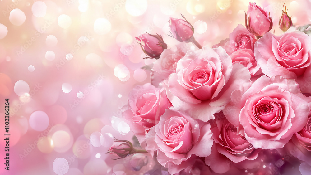 A bouquet of pink roses in soft focus against a pastel background, A bouquet of pink roses in soft focus against a pastel background,