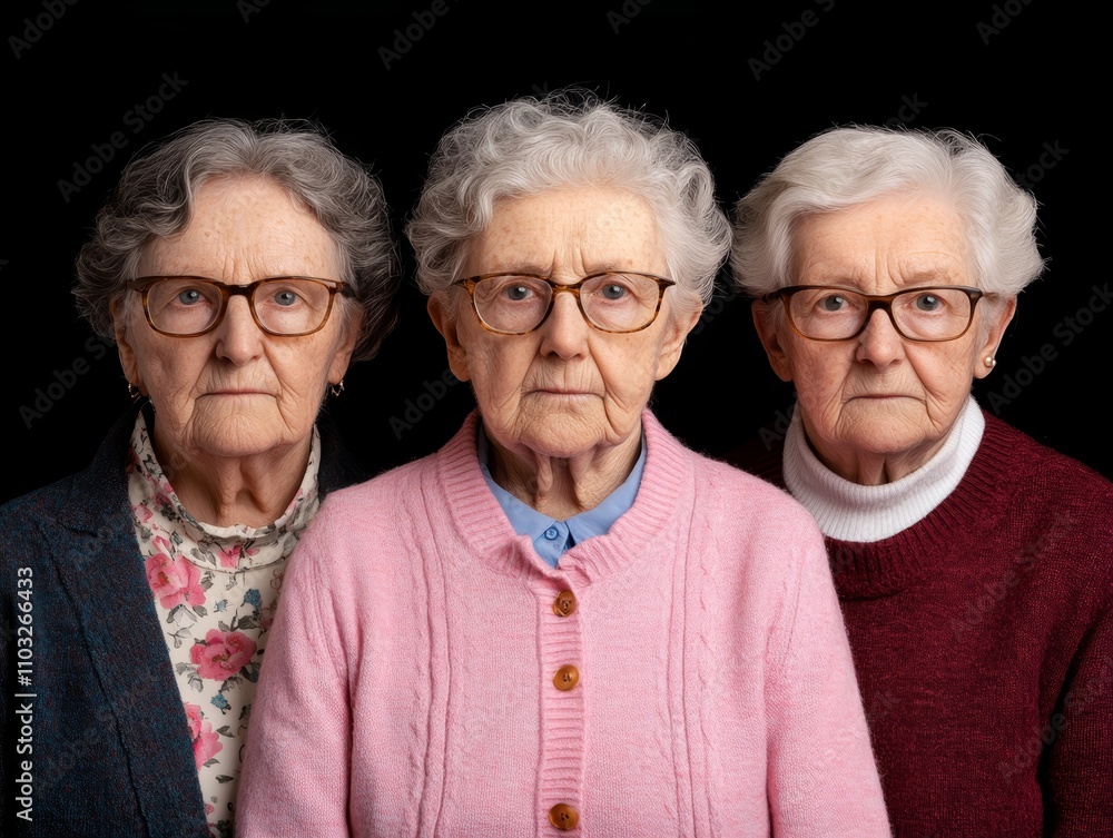Timeless elegance, three women, a black backdrop, and celebration of shared history wisdom Timeless elegance, three women, a black backdrop, and celebration of shared history wisdom