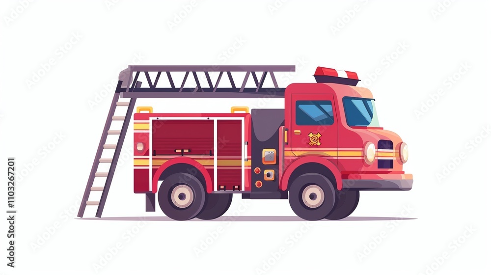 A cartoon illustration of a red fire truck with a ladder. A cartoon illustration of a red fire truck with a ladder.