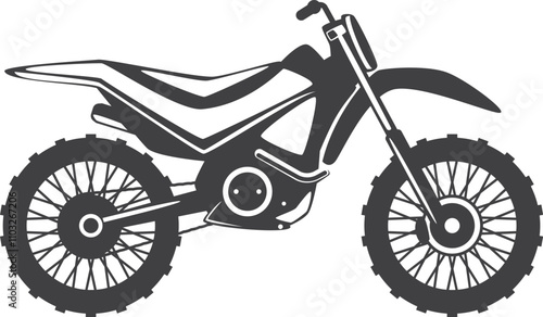 A black dirt bike with a black seat and black tires