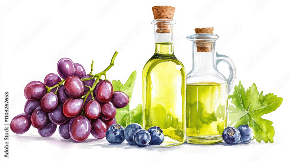 Grapeseed oil watercolor painting isolated on white background. Grapeseed oil watercolor painting isolated on white background.