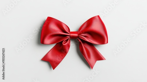 A vibrant red bow made of leather, elegantly tied, resting on a light background, perfect for gifts or fashion accessories.