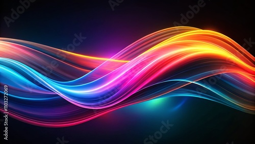Abstract Colorful Glowing Waves on Black Background - A Minimalist Approach to Dynamic Energy and Fluidity in Art