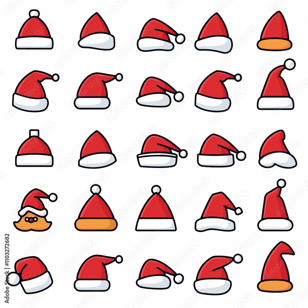 Santa hat icon, christmas hat, santa claus cap, red holiday costume symbol, xmas hat flat sign on white Santa hat icon, christmas hat, santa claus cap, red holiday costume symbol, xmas hat flat sign on white
