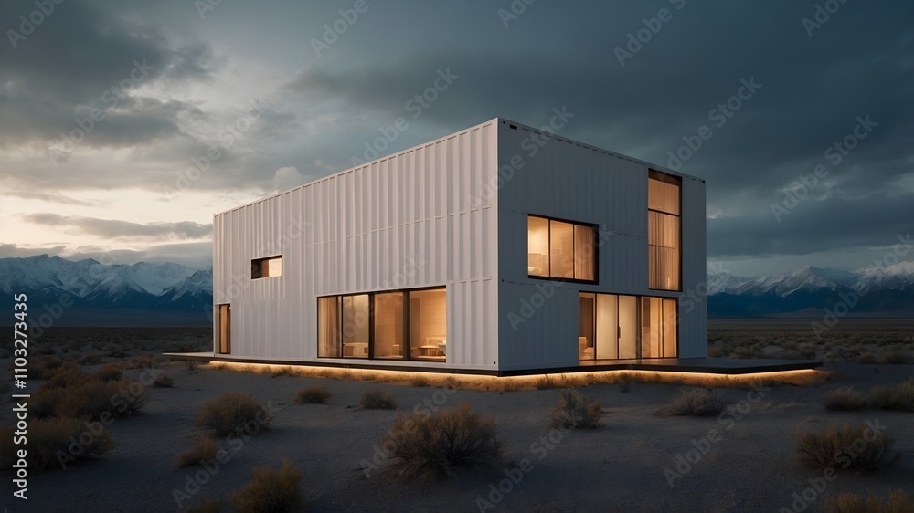 Modern Hotel in Minimalist Container Box Design Inspired, Blending Scandinavian-Inspired Interiors with Nature; Featuring Diverse Weather and Terrain Settings for Stunning Visual Appeal (AI-Generated) Modern Hotel in Minimalist Container Box Design Inspired, Blending Scandinavian-Inspired Interiors with Nature; Featuring Diverse Weather and Terrain Settings for Stunning Visual Appeal (AI-Generated)