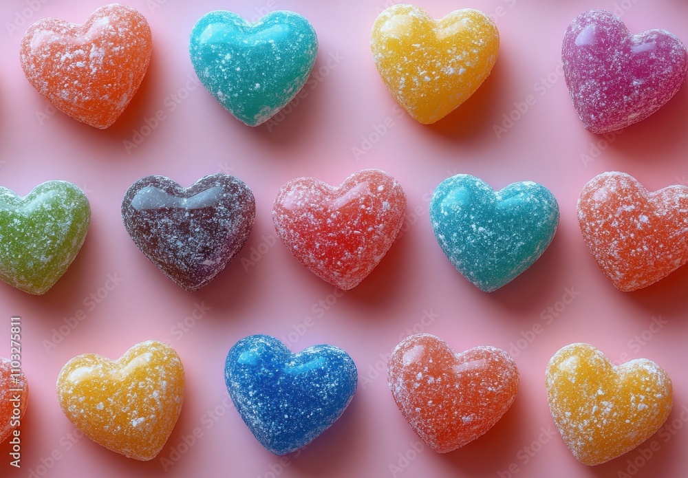 Colorful Heart-Shaped Gummies on a Soft Pink Background, Perfect for Celebrations, Valentine's Day, Parties, or Sweet Treats for Any Occasion Colorful Heart-Shaped Gummies on a Soft Pink Background, Perfect for Celebrations, Valentine's Day, Parties, or Sweet Treats for Any Occasion