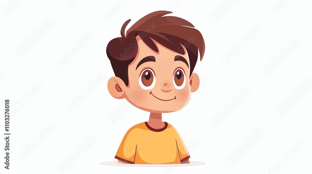 A cartoon of a smiling boy with brown hair. A cartoon of a smiling boy with brown hair.