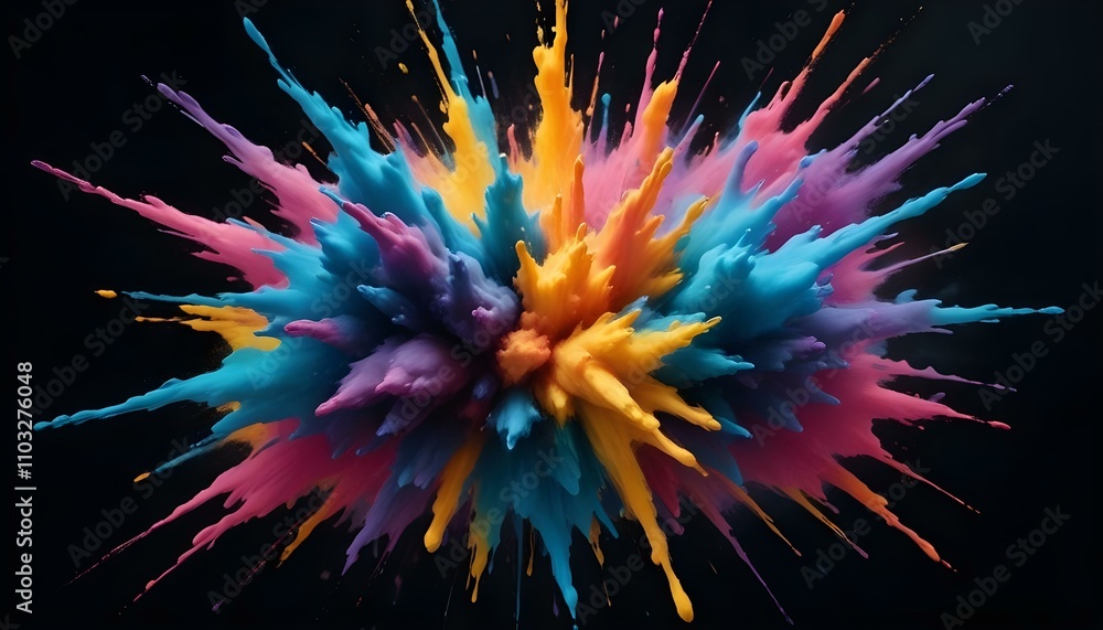 Explosión colorida de partículas de pintura vibrantes sobre un fondo oscuro, creando un efecto visual dinámico y abstracto Explosión colorida de partículas de pintura vibrantes sobre un fondo oscuro, creando un efecto visual dinámico y abstracto