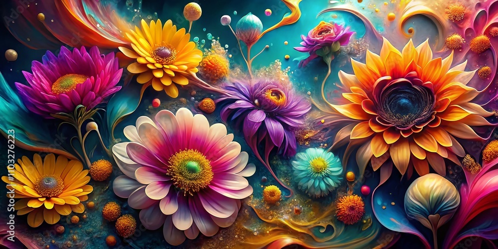 Abstract Floral Pattern of Melting Flowers in Vivid Colors for Unique Product Photography and Artistic Displays Abstract Floral Pattern of Melting Flowers in Vivid Colors for Unique Product Photography and Artistic Displays