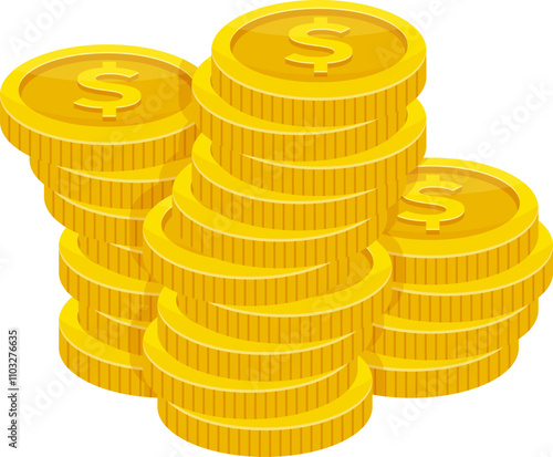 A stack of gold coins with a dollar sign on top