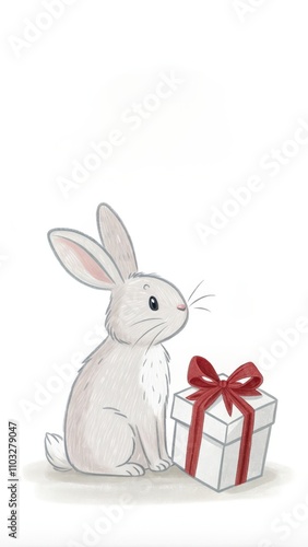 cute rabbit and giftbox merry christmas background