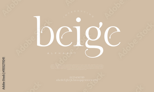 Beige typography beauty fashion elegant minimalist serif italic fonts decorative wedding vintage retro logos. Minimal luxury font alphabet logo. Vector illustration