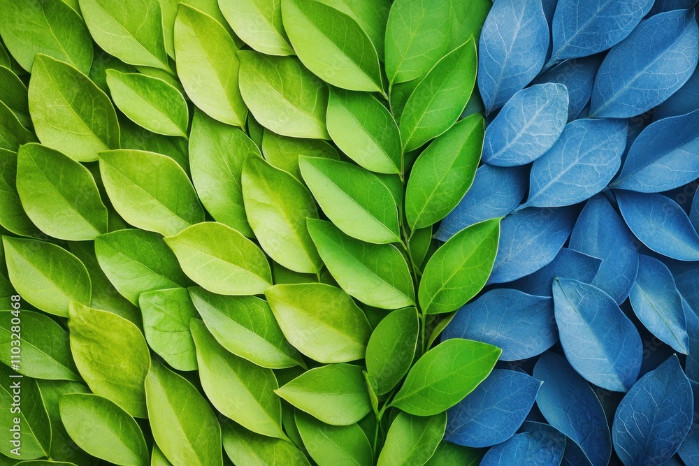Vibrant leaf patterns nature close-up photography green and blue color palette aesthetic visual harmony Vibrant leaf patterns nature close-up photography green and blue color palette aesthetic visual harmony