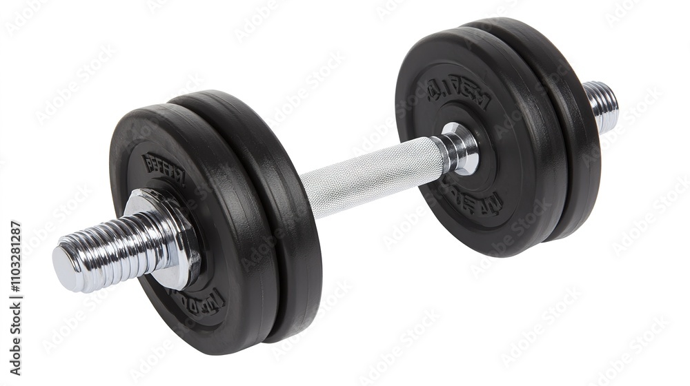 Naklejka premium Gym dumbbell isolated on a clean background, symbolizing strength and fitness. Perfect for sports, exercise, or workout themes, showcasing a sleek and modern design to highlight physical training